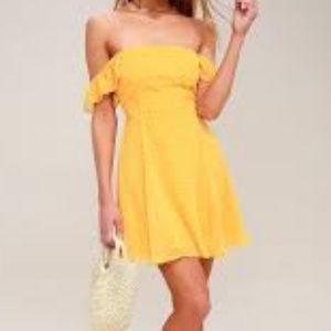 Lulu’s yellow off the shoulder dress